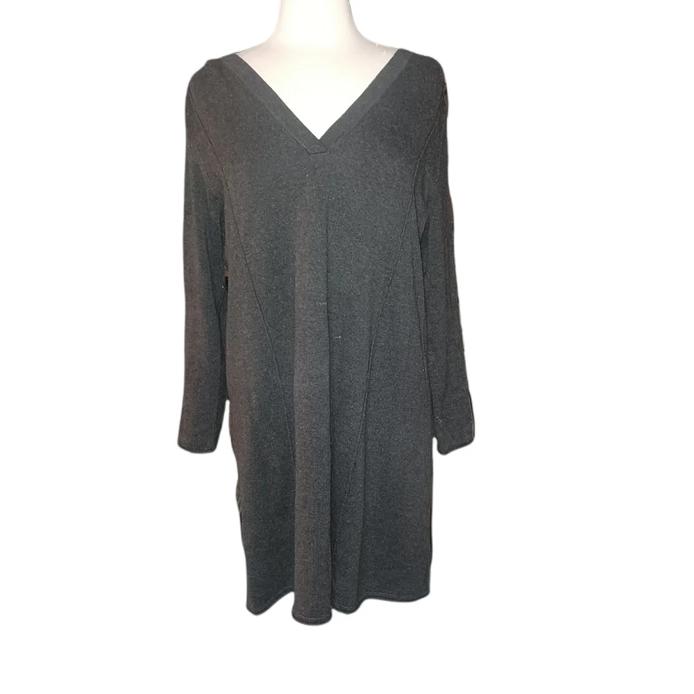 J Jill M Dress Gray Black Hooded Midi Casual warm cozy classic Sweatshirt